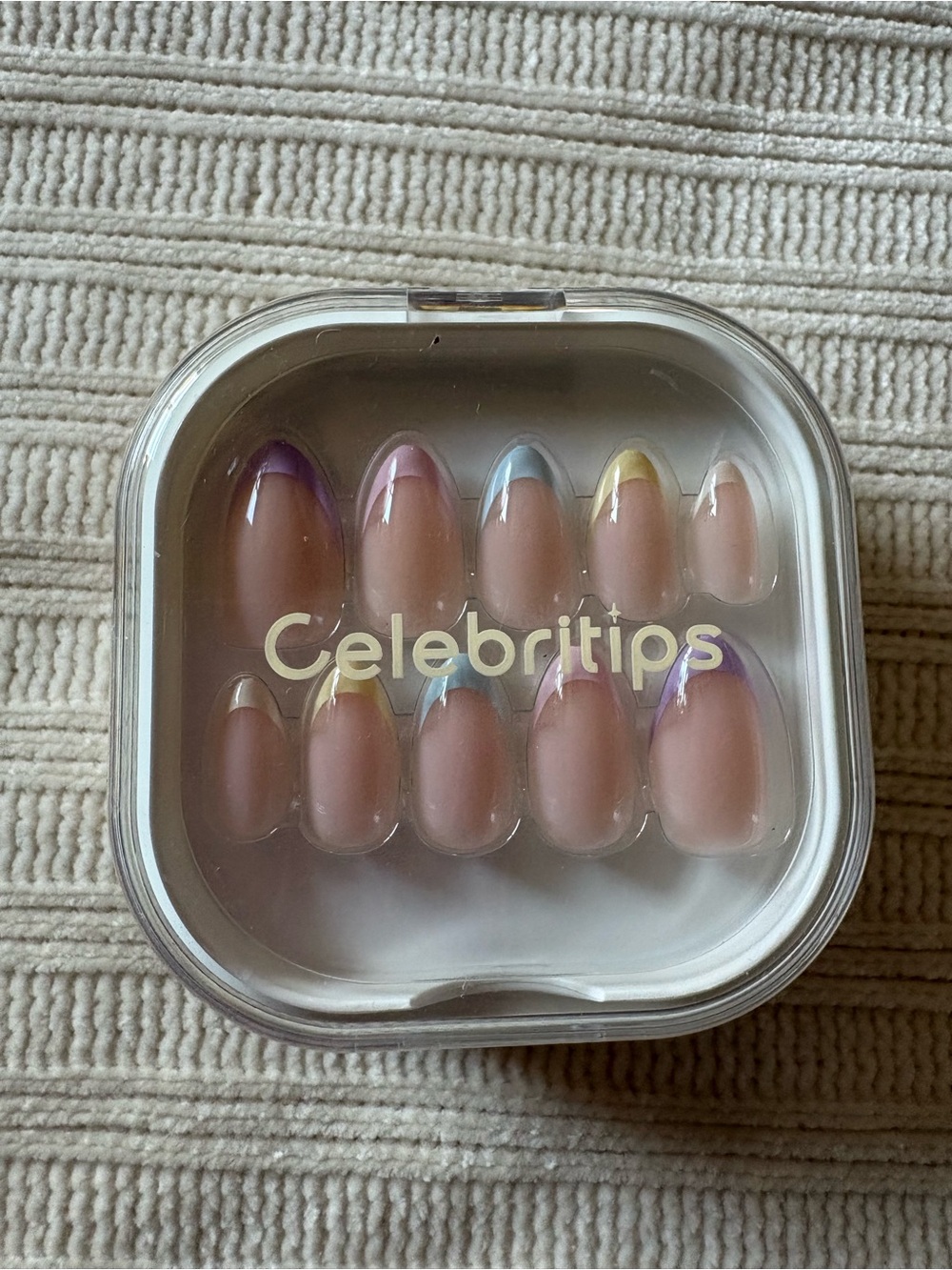 Celebritips Multicolor French Tip Press-On Nails Neutral Pastel Soft Line Short